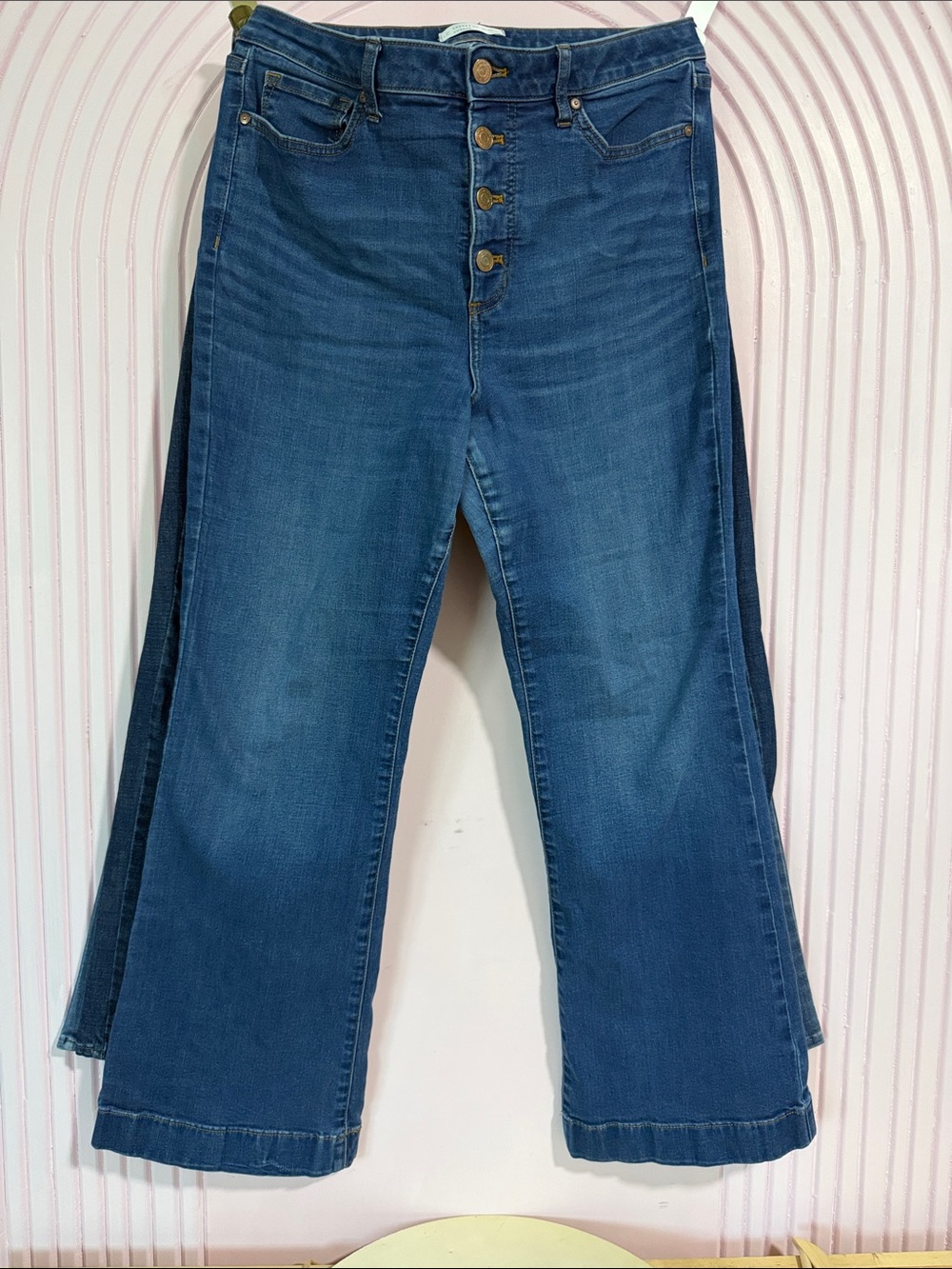 LC Lauren Conrad Dark Blue Wide-Leg Button-Fly Jeans
